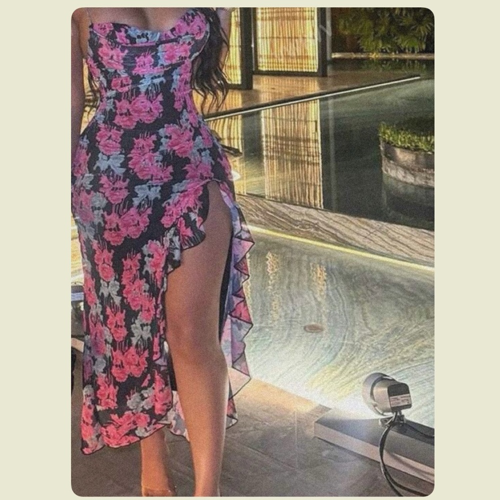 Sexy Floral Pink and Black Dress